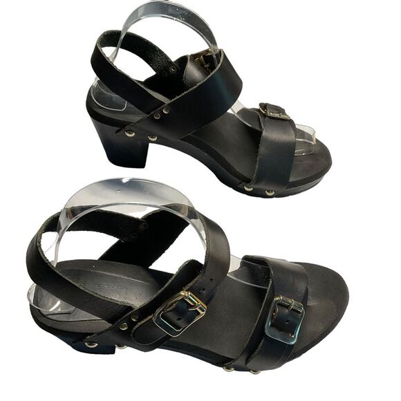 Dune London Black Italian Leather Double Strap Chunky Heel Sandals Size 39 (8) - Picture 3 of 16
